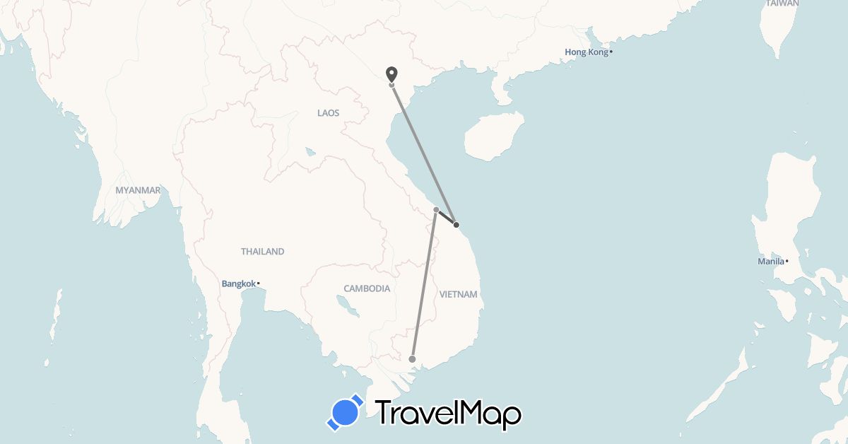 TravelMap itinerary: driving, plane, motorbike in Vietnam (Asia)